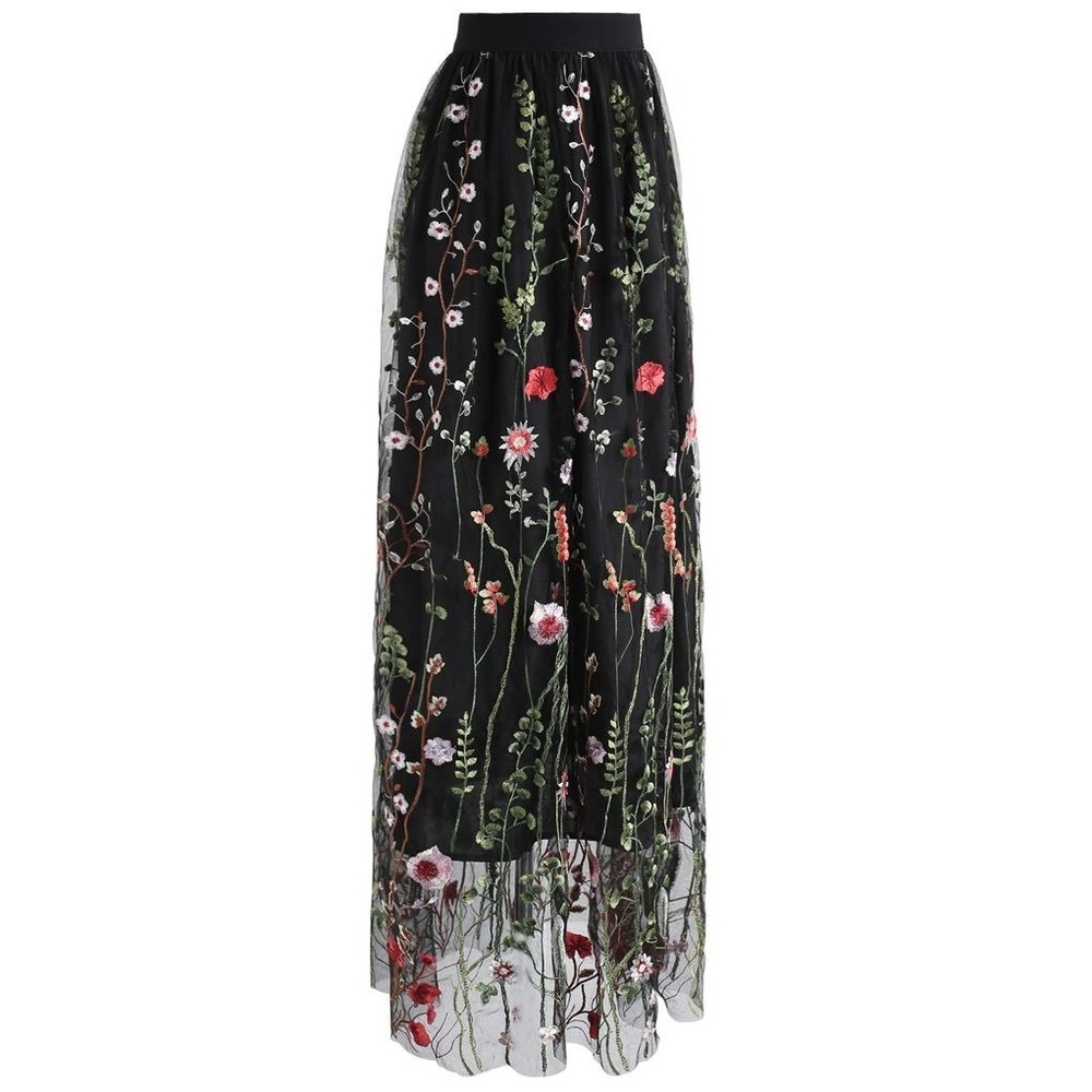 Women's Retro Mesh Embroidery Skirt Goth Fairy Princess Vibes Street Fairy Small
